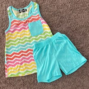 Coney Island Colorful Chevron Tank and Aqua Shorts Set Size 3T